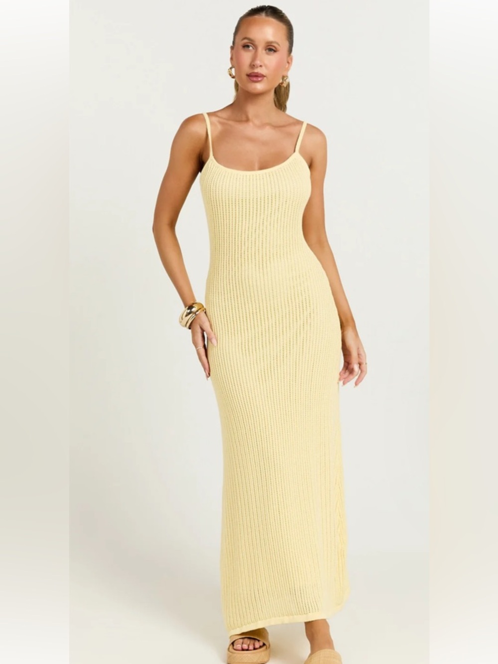 Showpo Lemon Ribbed Maxi Slip Dress